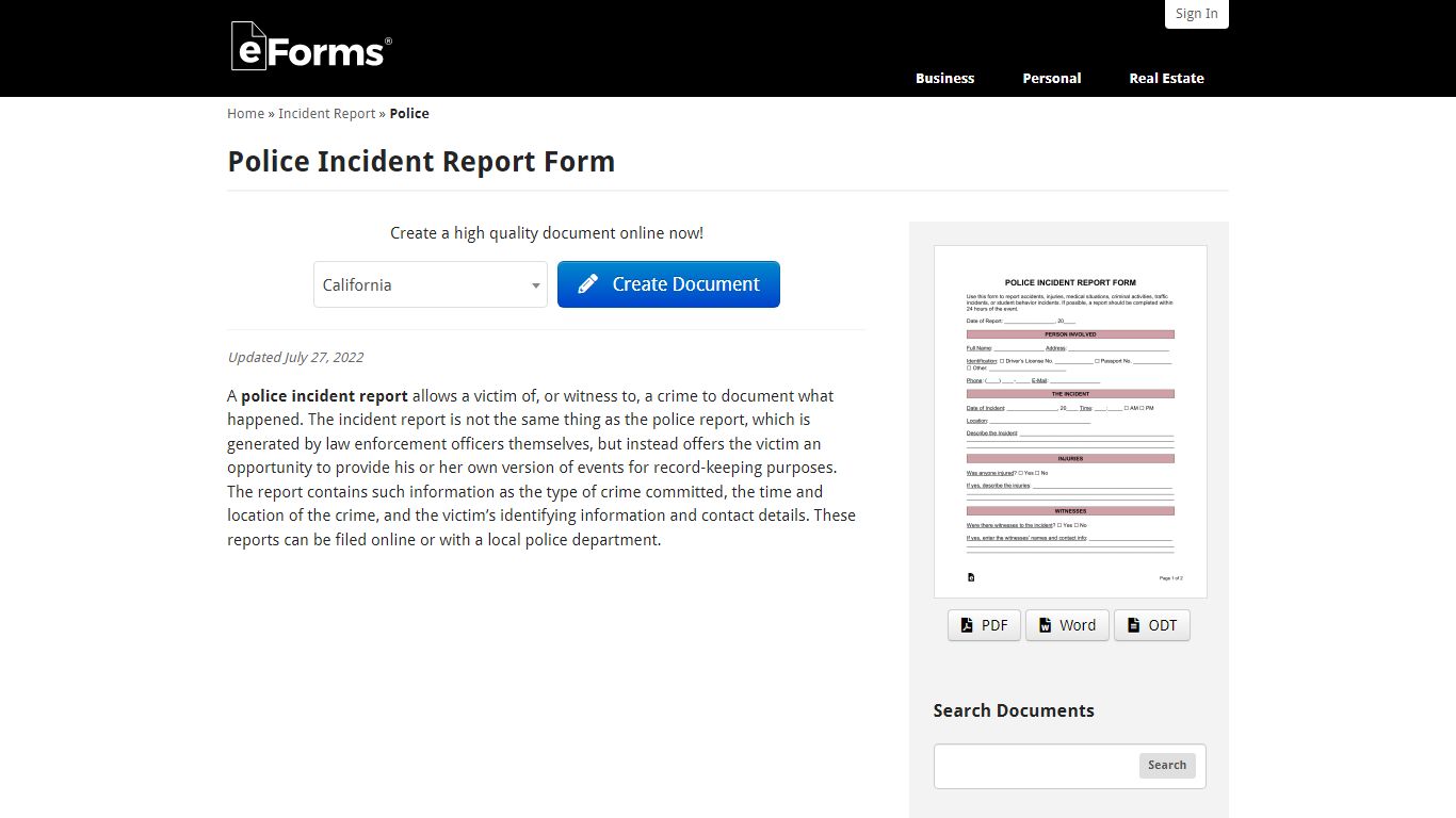 Free Police Incident Report Form - Word | PDF – eForms